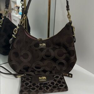 Authentic Coach Brown Shoulder Bag and Wallet Set